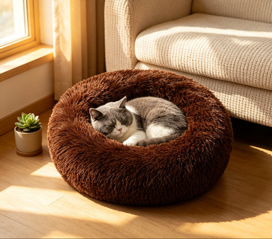 Cama de Felpa Tipo Donut para Mascotas Pata-Pata